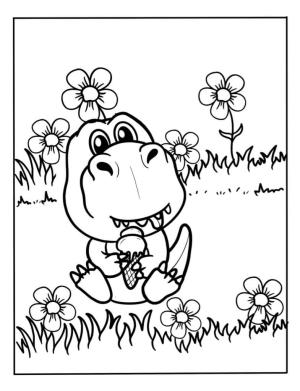Dinazor boyama sayfası, coloring page, Dondurma yiyen dinozor,