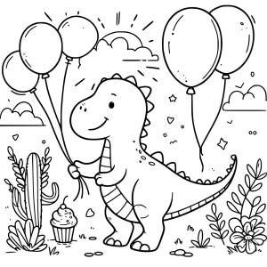 Dinazor boyama sayfası, coloring page, Balonlu Sevimli Dinozor,