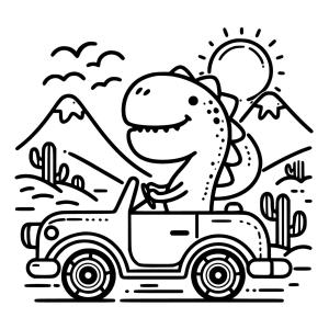 Dinazor boyama sayfası, coloring page, Sevimli Dinozor Araba Sürüyor,
