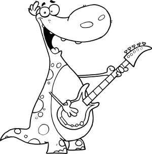 Dinazor boyama sayfası,  coloring page, Gitarlı Dinozor, 