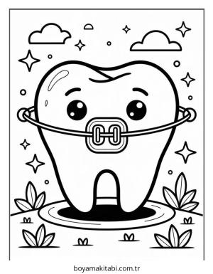Diş boyama sayfası – keyifli zaman, renkli çizimler