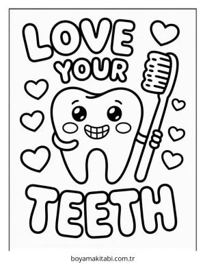 Diş boyama sayfası – basit çizim, kolay boyama