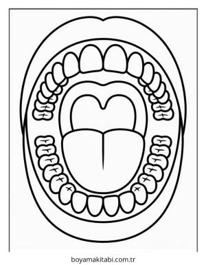 Diş boyama sayfası – renkli çizimler, okul öncesi