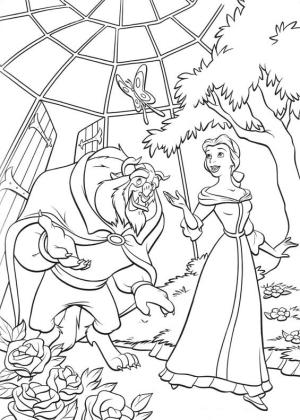 Disney Prensesi boyama sayfası,  coloring page, Bahçede Canavar ve Belle, 