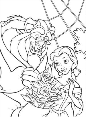 Disney Prensesi boyama sayfası,  coloring page, Belle Çiçekleri Veren Canavar, 