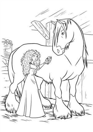 Disney Prensesi boyama sayfası,  coloring page, Merida Bathing For Angus, 