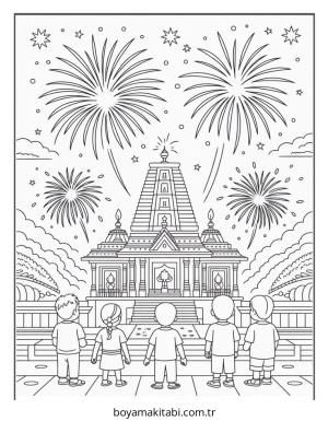 Diwali boyama sayfası – basit çizim, kolay boyama