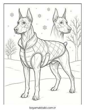 Doberman boyama sayfası – renkli çizimler, okul öncesi