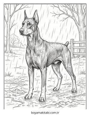 Doberman boyama sayfası – çocuk aktivitesi, PDF indir