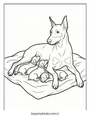 Doberman boyama sayfası – sevimli karakter, sanatsal çalışma