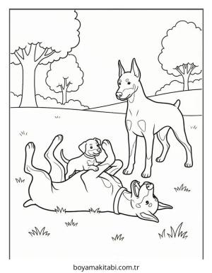Doberman boyama sayfası – keyifli zaman, renkli çizimler
