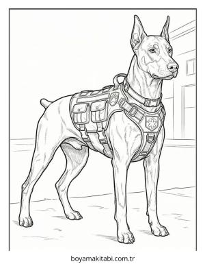 Doberman boyama sayfası – kolay boyama, eğitici aktivite
