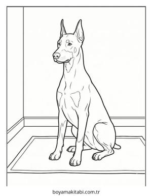 Doberman boyama sayfası – sevimli karakter, sanatsal çalışma