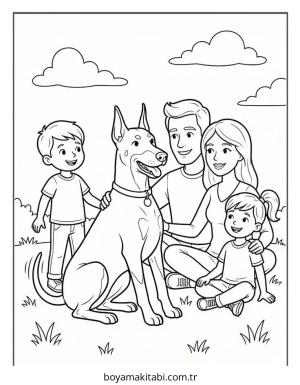 Doberman boyama sayfası – basit çizim, kolay boyama