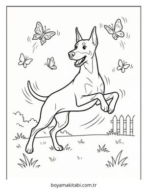 Doberman boyama sayfası – okul öncesi, evde etkinlik