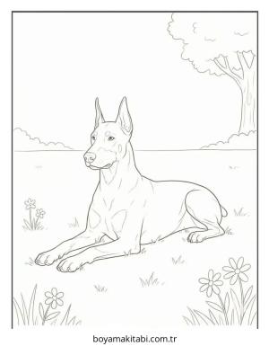 Doberman boyama sayfası – yaratıcılık, eğlenceli etkinlik