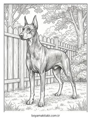 Doberman boyama sayfası – eğitici aktivite, yaratıcılık