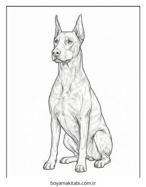 Doberman boyama sayfası – sanatsal çalışma, çocuklar için