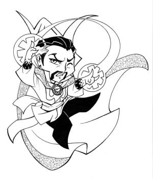 Dr. Strange boyama sayfası,  coloring page, Chibi Strange göğüs göğüse dövüşte., 