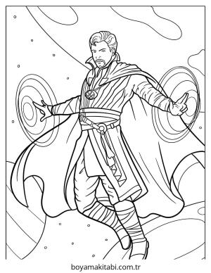 Dr. Strange boyama sayfası – sevimli karakter, sanatsal çalışma