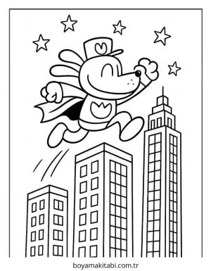 Dog Man boyama sayfası – evde etkinlik, ücretsiz yazdır