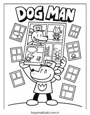 Dog Man boyama sayfası – ücretsiz yazdır, boyama etkinliği