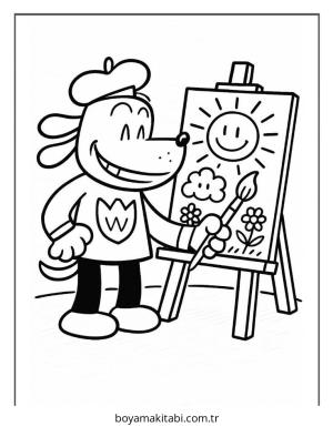 Dog Man boyama sayfası – çizgi film temalı, basit çizim