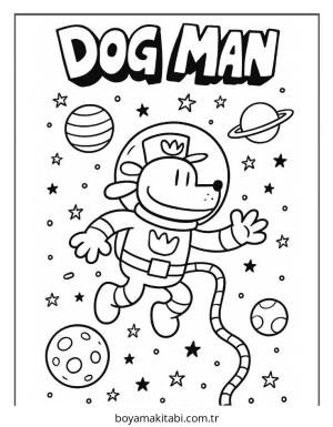 Dog Man boyama sayfası – sevimli karakter, sanatsal çalışma