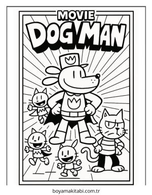 Dog Man boyama sayfası – boyama çalışması, yaratıcılığı geliştirir
