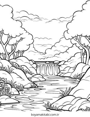 Doğa boyama sayfası – çocuklar için, çizgi film temalı