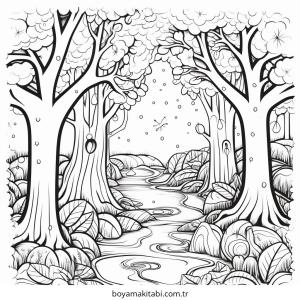 Doğa boyama sayfası – sevimli karakter, sanatsal çalışma