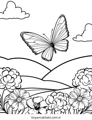 Doğa boyama sayfası – çizgi film temalı, basit çizim