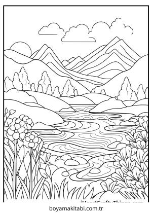 Doğa boyama sayfası – kolay boyama, eğitici aktivite