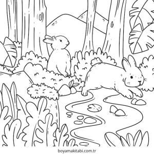 Doğa boyama sayfası – çizgi film temalı, basit çizim