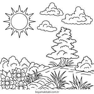 Doğa boyama sayfası – eğlenceli etkinlik, el becerilerini geliştirir