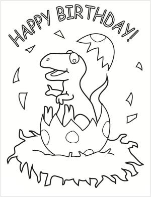 Doğum günü boyama sayfası,  coloring page, Dinozorla Mutlu Yıllar, 