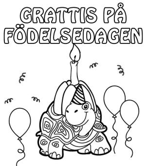 Doğum günü boyama sayfası,  coloring page, Kaplumbağa Ile Mutlu Yıllar, 