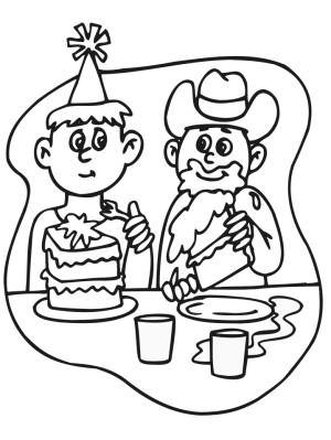 Doğum Günün Kutlu Olsun boyama sayfası,  coloring page, Doğum Günü Pastası ile iki Erkek, 