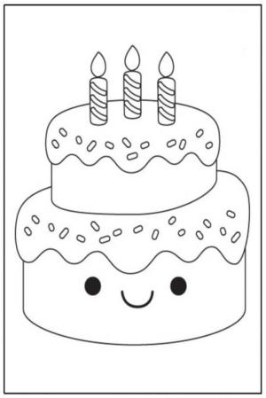 Doğumgünü Pastası boyama sayfası,  coloring page, Doğum Günü Pastası, Karikatür, Gülümseyen, 