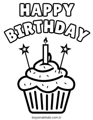 Doğumgünü boyama sayfası – çizgi film temalı, basit çizim