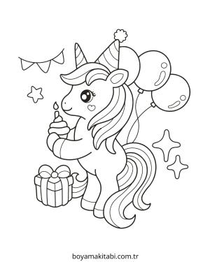 Doğumgünü boyama sayfası – sevimli karakter, sanatsal çalışma