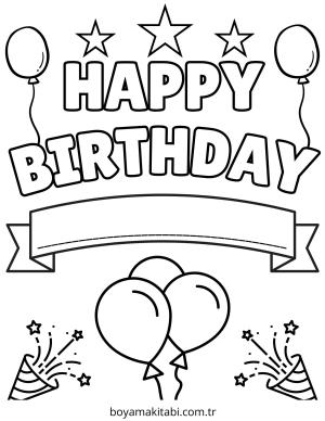 Doğumgünü boyama sayfası – çizgi film temalı, basit çizim