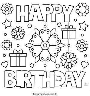 Doğumgünü boyama sayfası – çocuk aktivitesi, PDF indir