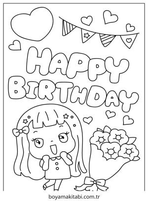 Doğumgünü boyama sayfası – basit çizim, kolay boyama