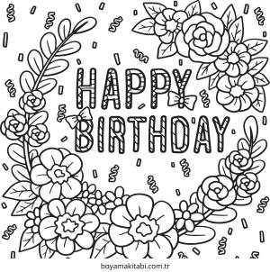 Doğumgünü boyama sayfası – keyifli zaman, renkli çizimler