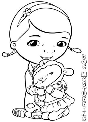 Doktor McStuffins boyama sayfası,  coloring page, Doc McStuffins Lambie ye sarılıyor, 