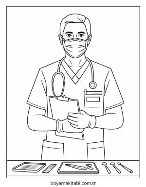 Doktor boyama sayfası – sanatsal çalışma, çocuklar için