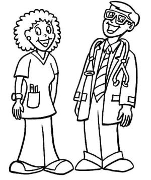 Doktor boyama sayfası,  coloring page, Eğlenceli Doktor ve Hemşire, 