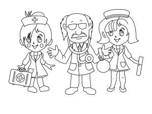 Doktor boyama sayfası,  coloring page, Doktor ve İki Hemşire, 