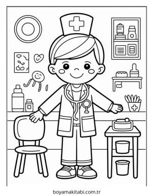 Doktor boyama sayfası – çizgi film temalı, basit çizim